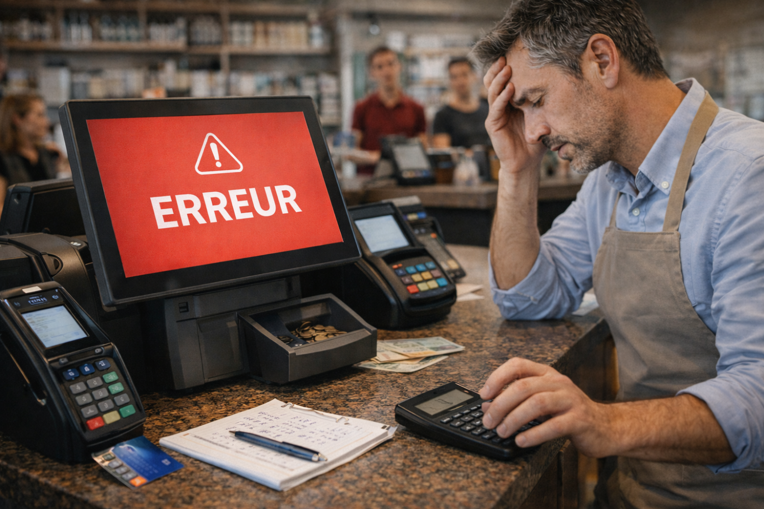 Caisse enregistreuse en panne
