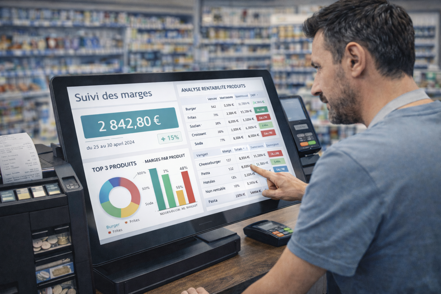 Caisse enregistreuse et suivi des marges